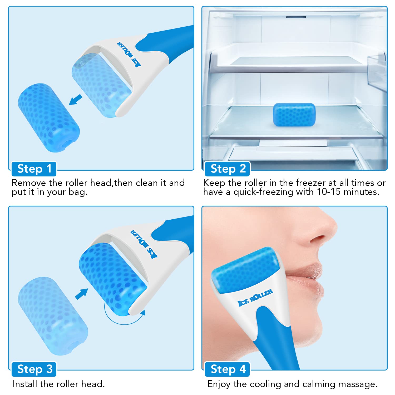 LATME Ice Roller for Face Eyes，Womens Gifts，Face Massager Roller Puffiness Migraine Pain Relief and Minor Injury(Blue) - Image 6